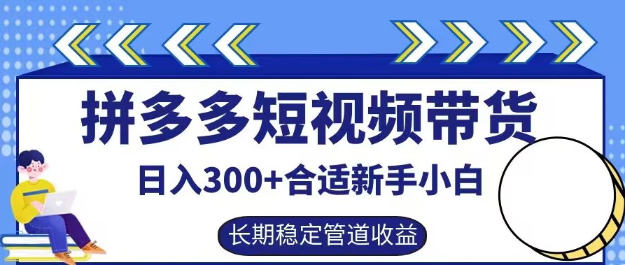 拼多多短视频带货日入300+有长期稳定被动收益，合适新手小白【揭秘】-无痕资源库