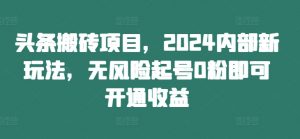 头条搬砖项目，2024内部新玩法，无风险起号0粉即可开通收益-无痕资源库