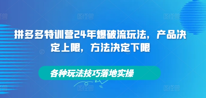 拼多多特训营24年爆破流玩法，产品决定上限，方法决定下限，各种玩法技巧落地实操-无痕资源库