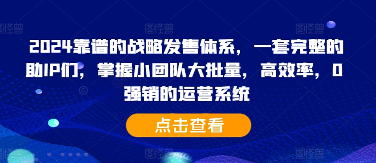 2024靠谱的战略发售体系,一套完整的助IP们,掌握小团队大批量,高效率,0 强销的运营系统-无痕资源库