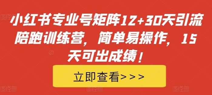 小红书专业号矩阵12+30天引流陪跑训练营，简单易操作，15天可出成绩!-无痕资源库