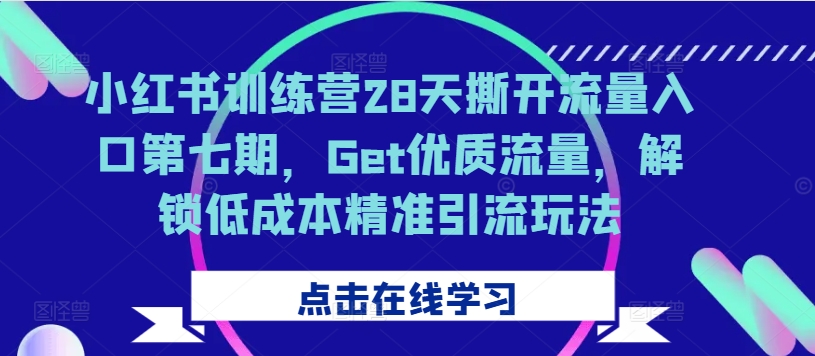 小红书训练营28天撕开流量入口第七期，Get优质流量，解锁低成本精准引流玩法-无痕资源库