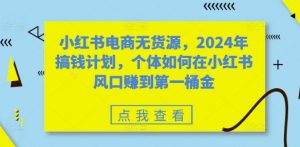 小红书电商无货源，2024年搞钱计划，个体如何在小红书风口赚到第一桶金-无痕资源库