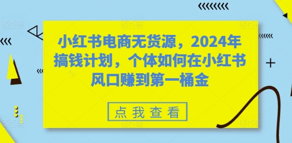 小红书电商无货源，2024年搞钱计划，个体如何在小红书风口赚到第一桶金-无痕资源库