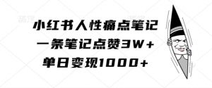 小红书人性痛点笔记，一条笔记点赞3W+，单日变现1k-无痕资源库