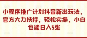 小程序推广计划抖音新出玩法，官方大力扶持，轻松实操，小白也能日入5张【揭秘】-无痕资源库
