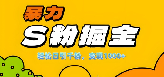 单人单机日引千粉，变现1k+，S粉流量掘金计划攻略【揭秘】-无痕资源库