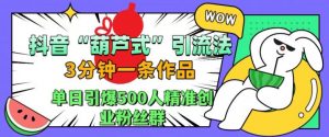 抖音葫芦式引流法，三分钟一条作品，单日引爆抖音500人精准创业粉丝群【揭秘】-无痕资源库