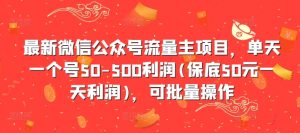 最新微信公众号流量主项目，单天一个号50-500利润(保底50元一天利润)，可批量操作-无痕资源库
