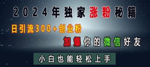 2024年独家涨粉秘籍，日引流300+创业粉，加爆你的微信好友，小白也能轻松上手-无痕资源库
