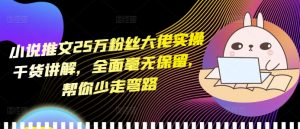 小说推文25万粉丝大佬实操干货讲解，全面毫无保留，帮你少走弯路-无痕资源库