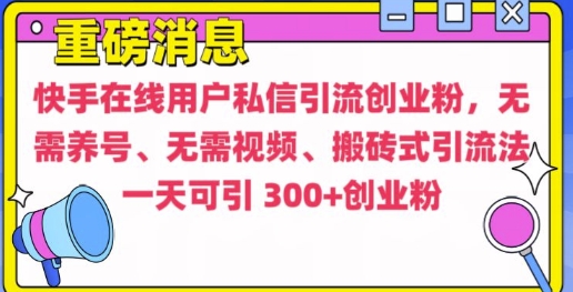 快手最新引流创业粉方法,无需养号、无需视频、搬砖式引流法【揭秘】-无痕资源库