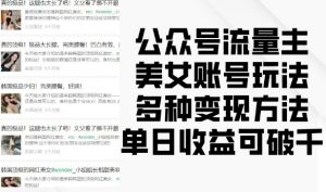 公众号流量主美女账号玩法，多种变现方法，单日收益可破千-无痕资源库