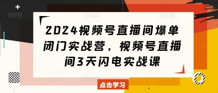 2024视频号直播间爆单闭门实战营，视频号直播间3天闪电实战课-无痕资源库
