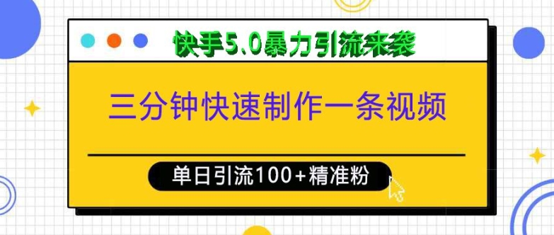 三分钟快速制作一条视频，单日引流100+精准创业粉，快手5.0暴力引流玩法来袭-无痕资源库
