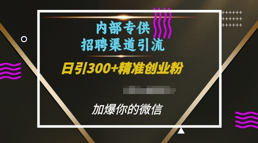内部招聘渠道日引流300+创业粉，加爆你的微信【揭秘】-无痕资源库