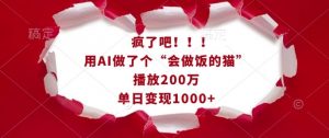 疯了吧！用AI做了个“会做饭的猫”，播放200万，单日变现1k-无痕资源库