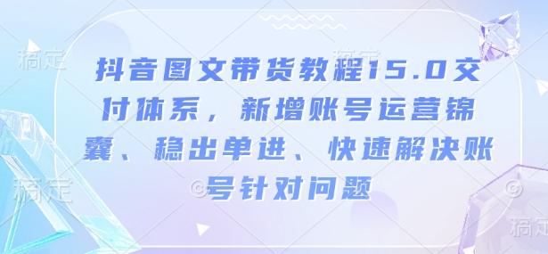 抖音图文带货教程15.0交付体系，新增账号运营锦囊、稳出单进、快速解决账号针对问题-无痕资源库