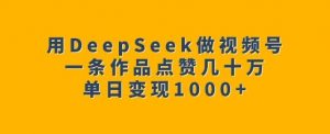 用DeepSeek做视频号，一条作品点赞几十万，单日变现1k-无痕资源库