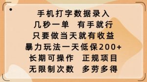 手机打字数据录入，几秒一单，有手就行，只要做当天就有收益，暴力玩法一天低保2张-无痕资源库