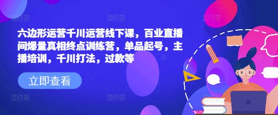六边形运营千川运营线下课,百业直播间爆量真相终点训练营,单品起号,主播培训,千川打法,过款等-无痕资源库