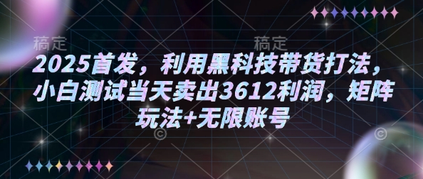 2025首发，利用黑科技带货打法，小白测试当天卖出3612利润，矩阵玩法+无限账号【揭秘】-无痕资源库