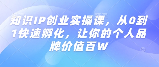 知识IP创业实操课,从0到1快速孵化,让你的个人品牌价值百W-无痕资源库