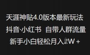 天涯神贴4.0版本最新玩法，抖音·小红书自带人群流量，新手小白轻松月入过W-无痕资源库