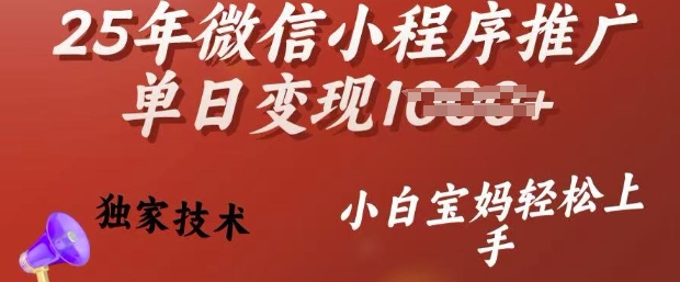 25年微信小程序推广单日变现多张，独家技术，小白宝妈轻松上手【揭秘】-无痕资源库