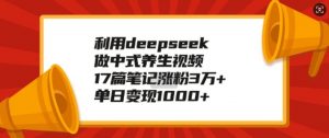 利用deepseek做中式养生视频,17篇笔记涨粉3万+,单日变现1k-无痕资源库