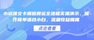 小说推文卡模版搬运全流程实操演示,操作简单适合小白,流量收益嘎嘎-无痕资源库