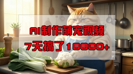 靠AI制作萌宠视频,操作简单门槛低,有手机就行,7天搞了1W-无痕资源库